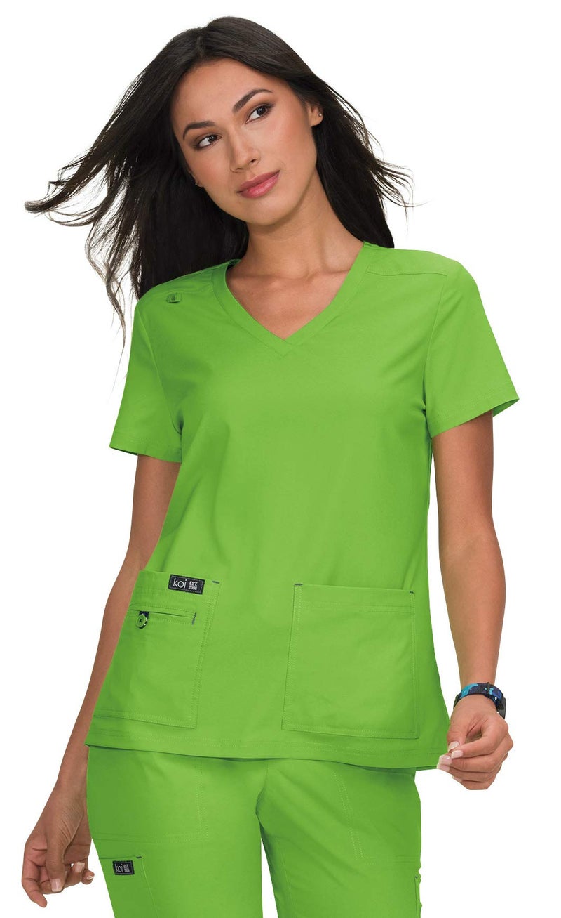 KOI Basics Becca Women's 4-Pocket Stretch Scrub Top Green Tea Medium - Image 1